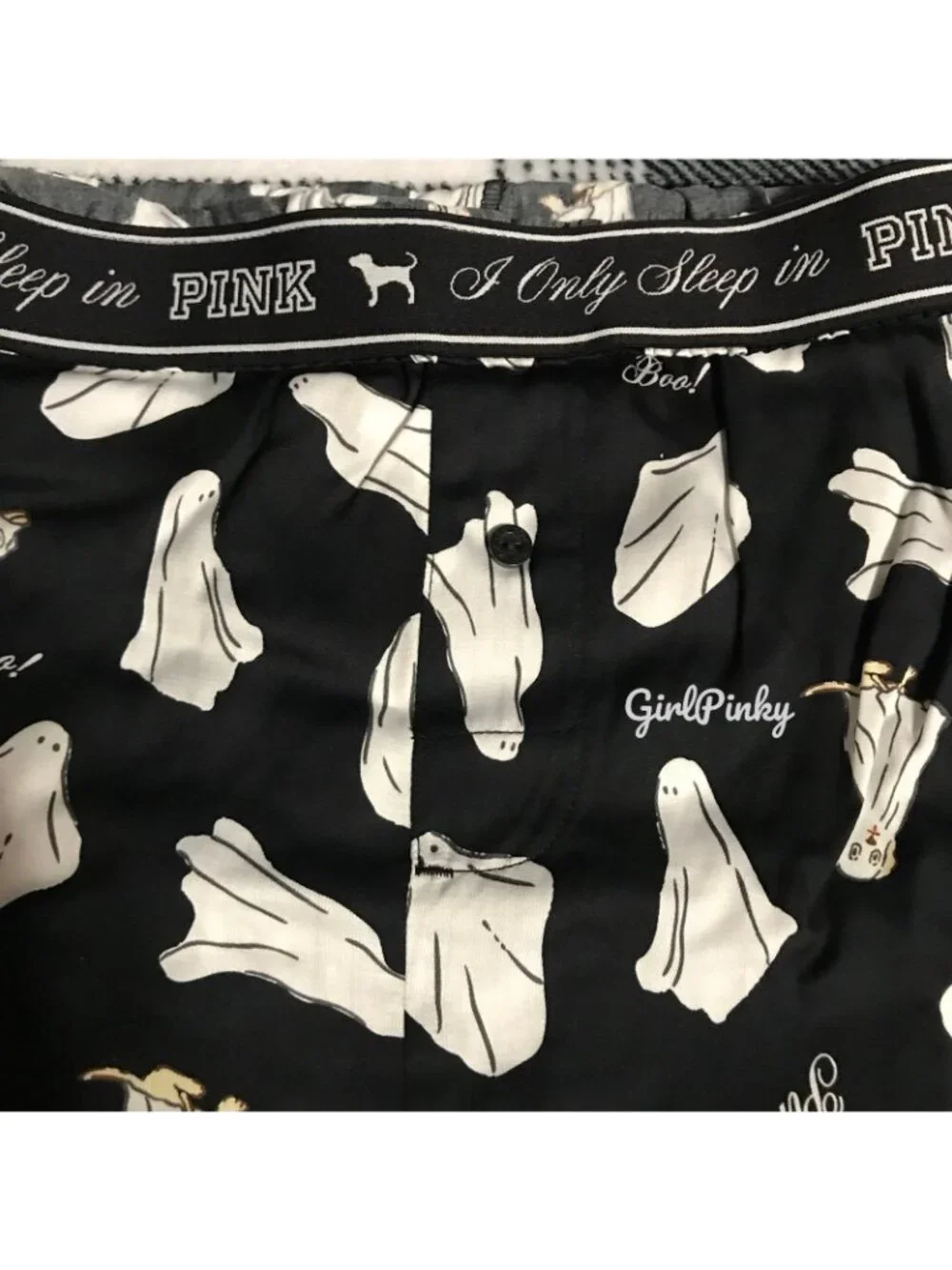 VS PINK SILKY SLEEP BOXY PAJAMA SHORTS BLACK WITH GHOST DOGS SIZE XS-XL